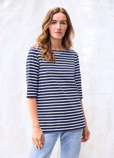 PHARE - Boat Neck Striped UV Fabric Tunic with Slits