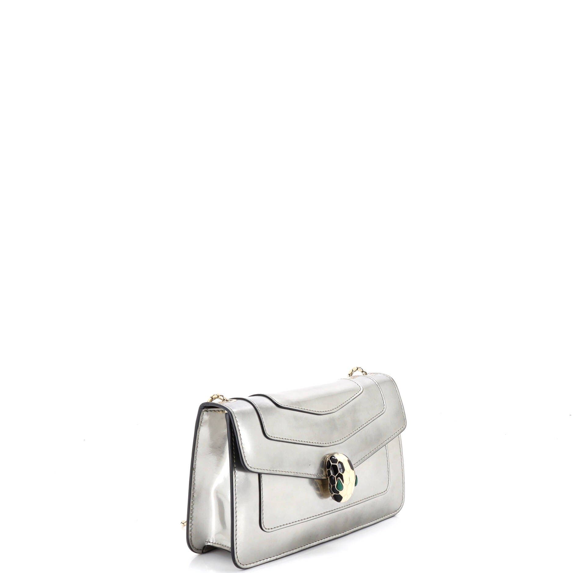 Serpenti Forever Shoulder Bag Metallic Leather Small, Alternate, color, Metallic Silver