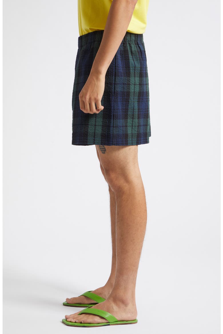 Plaid Cotton Seersucker Shorts, Alternate, color, NAVY/ GREEN