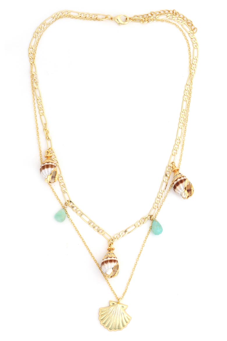 Seashell Charm Layered Necklace, Main, color, GREEN