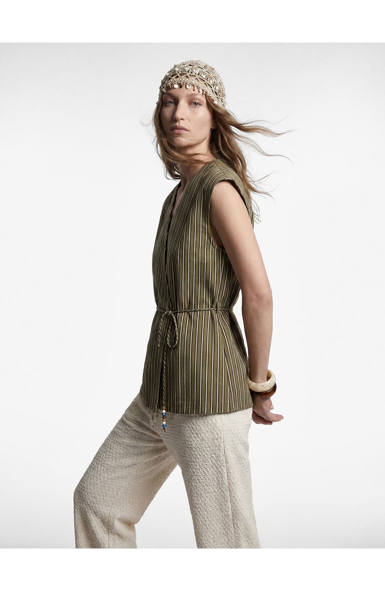 Koton Sleeveless V-Neck Striped Wrap Top, Alternate, color, Khaki Stripe