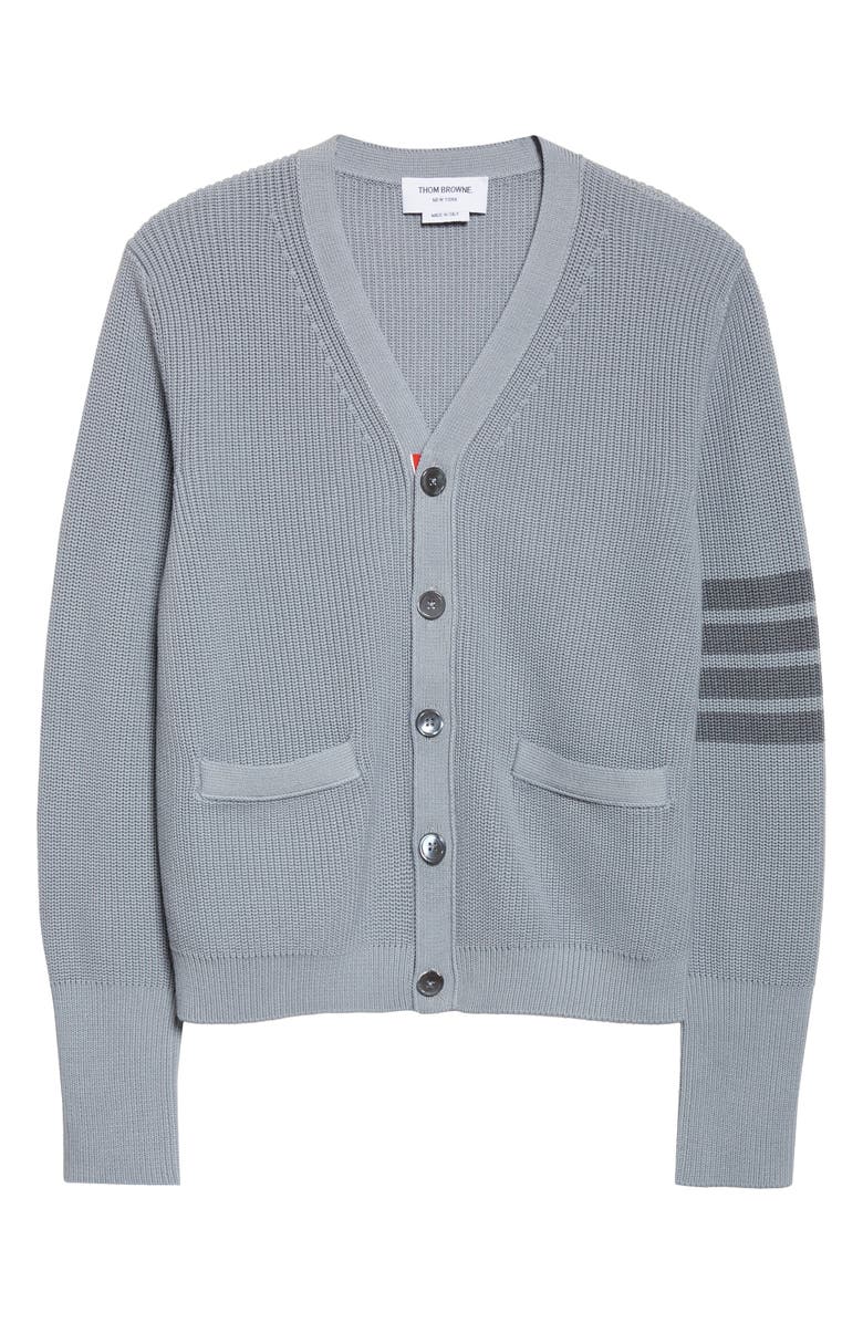 Thom Browne Garment Dyed 4-Bar Cotton Cardigan, Main, color, Light Grey