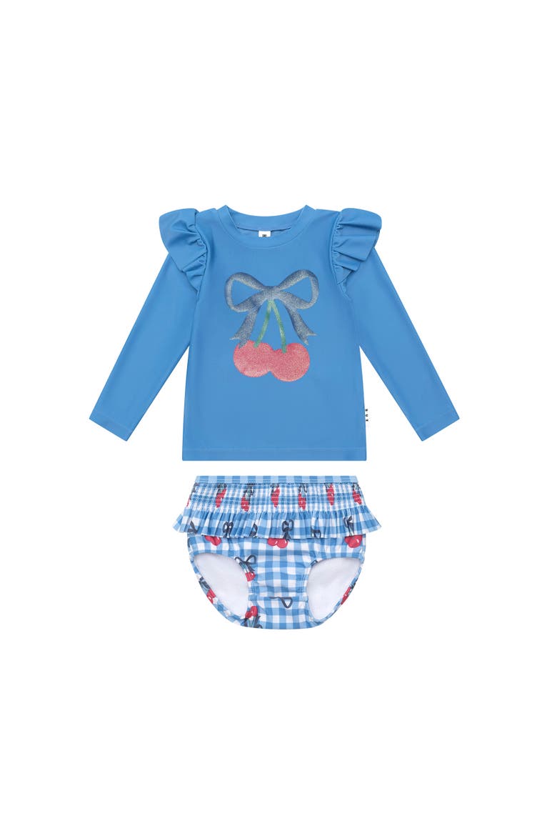 Cherry Gingham 2Pc Swim Set, Main, color, Bijou Blue Multi