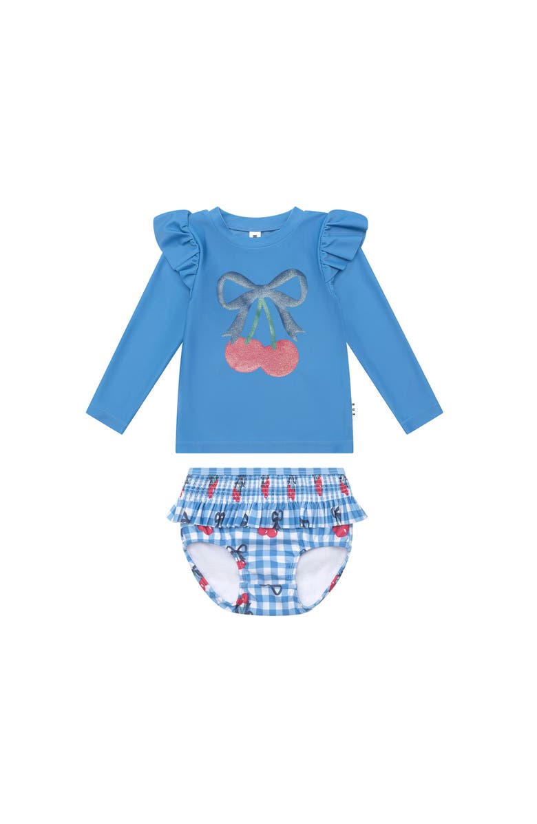 Huxbaby Cherry Gingham 2Pc Swim Set, Main, color, Bijou Blue Multi