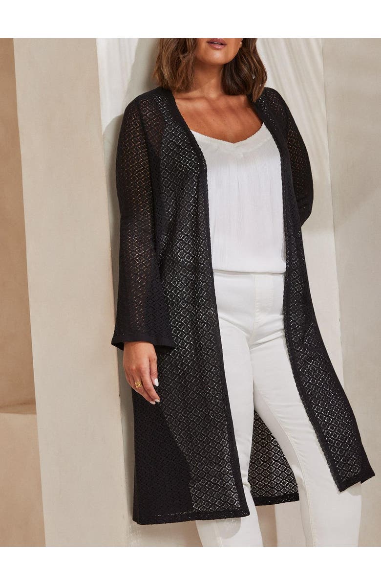Live Unlimited Longline Crochet Knit Cardigan, Alternate, color, Black