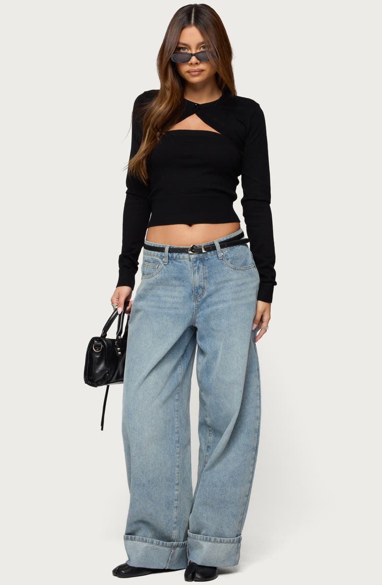 EDIKTED Strapless Knit Top & Shrug Set, Alternate, color, Black