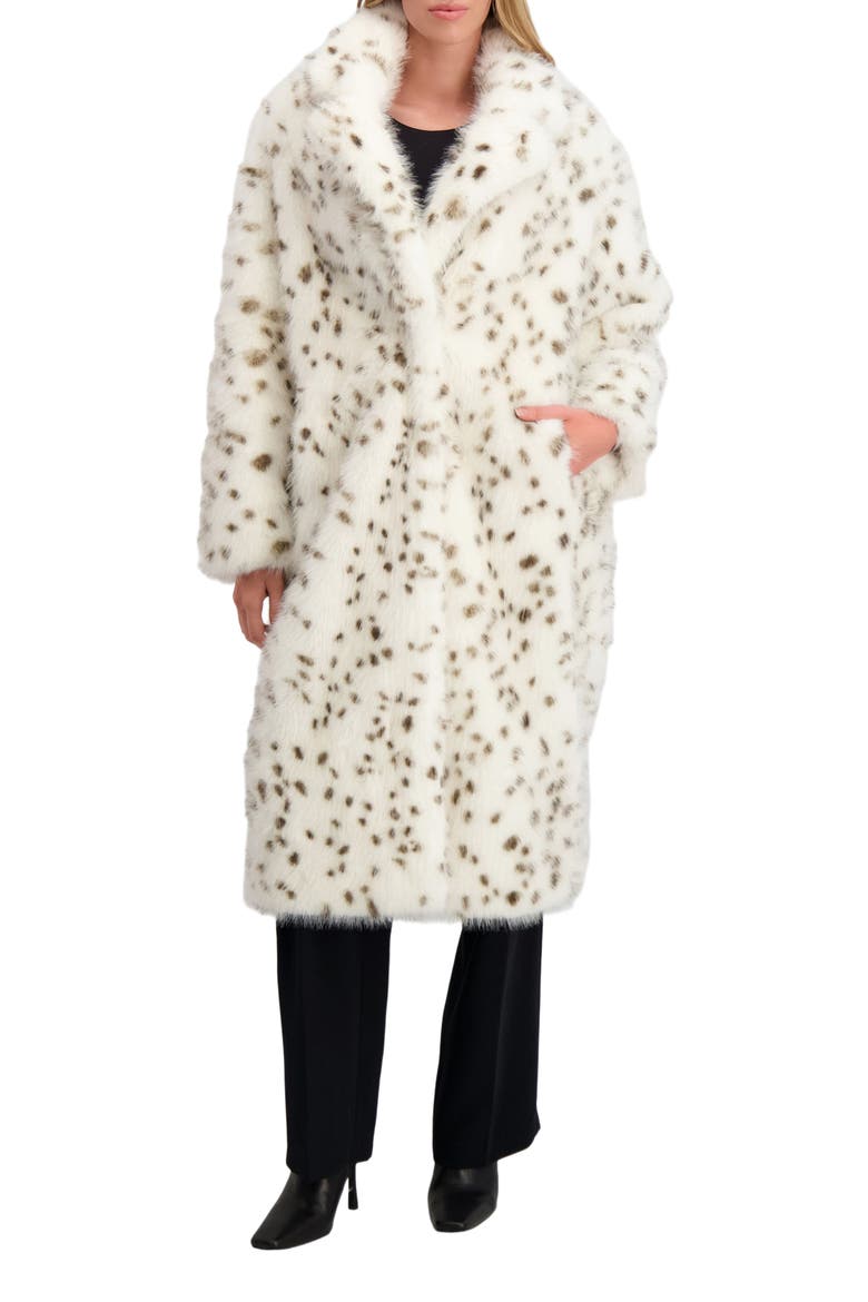 Fur-Free Fox (Faux Fur) Coat, Main, color, WHITE/BLACK SPOTTED