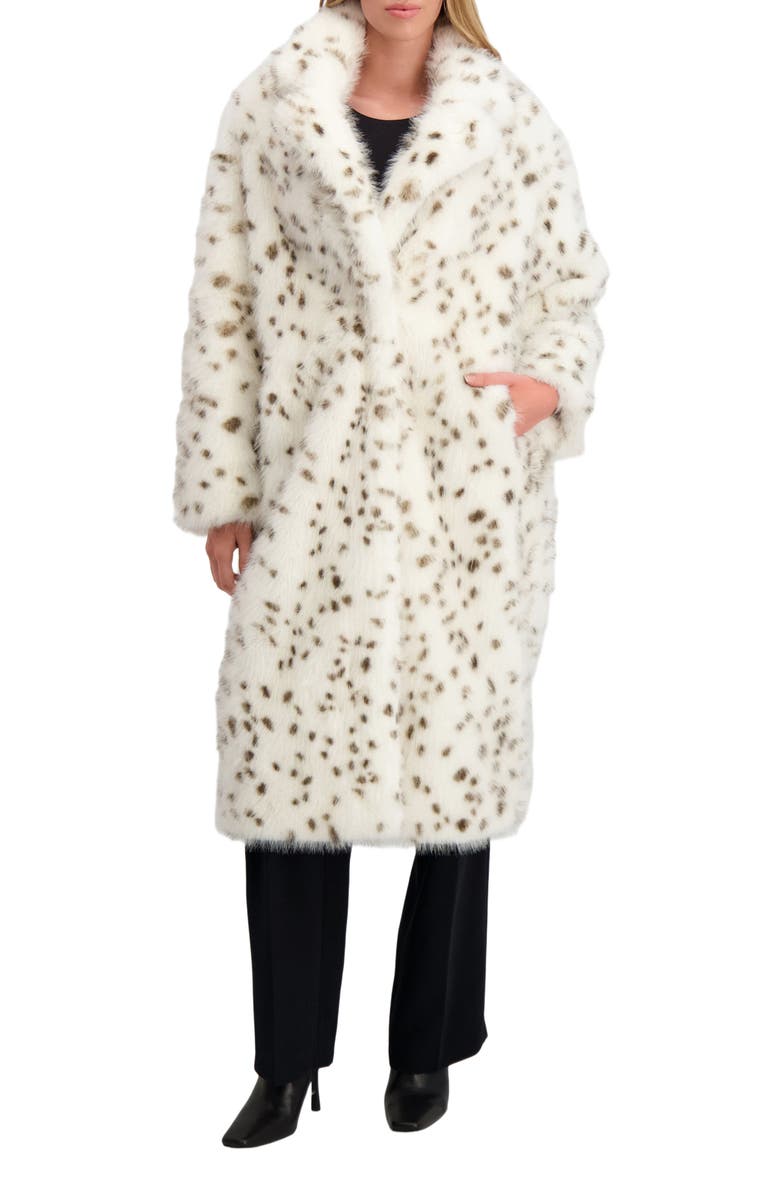Lyla Grant Fur-Free Fox (Faux Fur) Coat, Main, color, White/Black Spotted