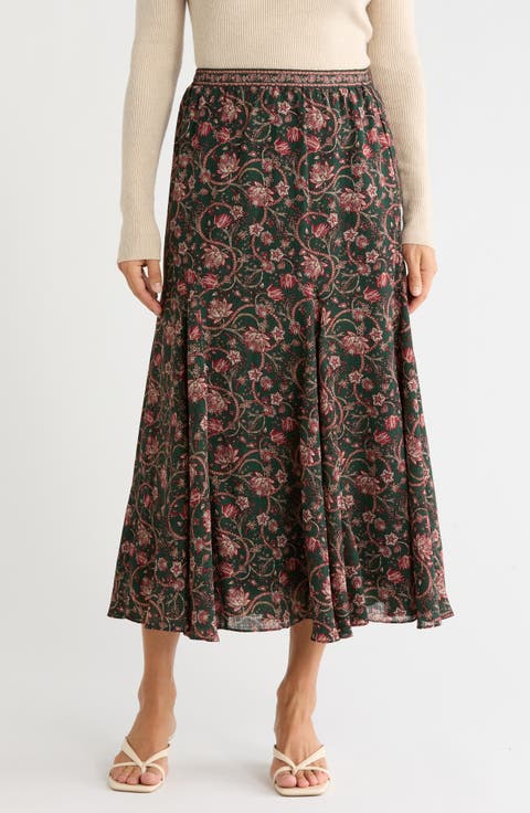 Floral Georgette Godet Maxi Skirt