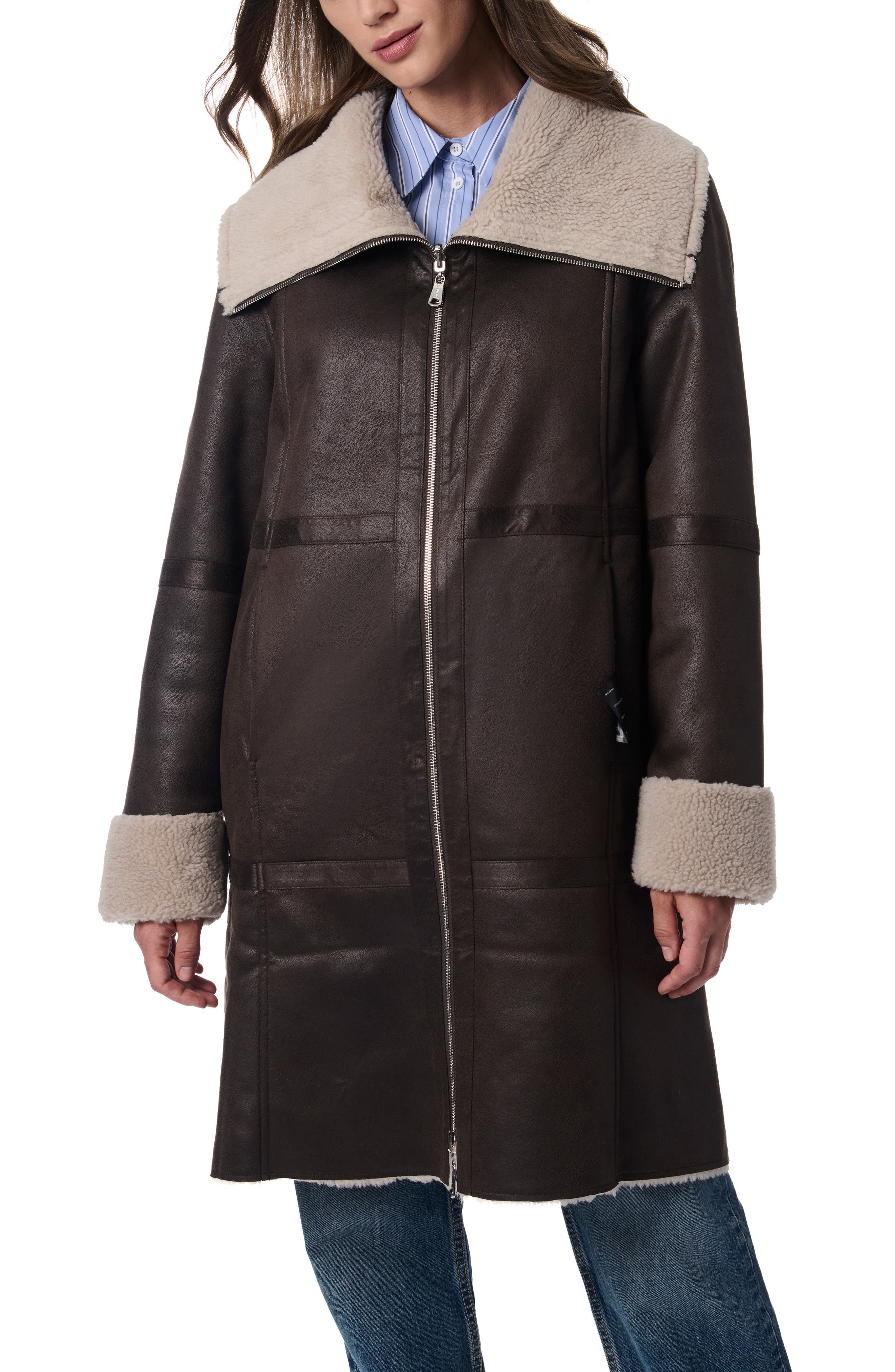 Bernardo Faux Leather & Faux Fur Reversible Coat