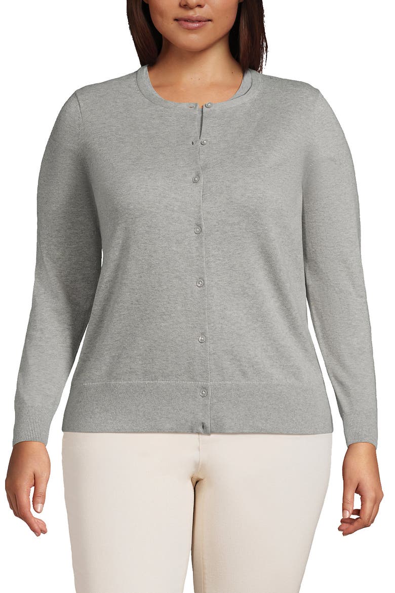 Fine Gauge Cotton Cardigan Sweater, Main, color, Gray Heather