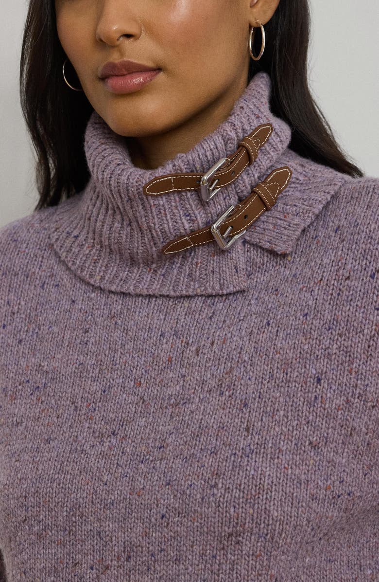 Lauren Ralph Lauren Wool Blend Buckle Trim Turtlneck Sweater, Alternate, color, Lavender Frost Donegal