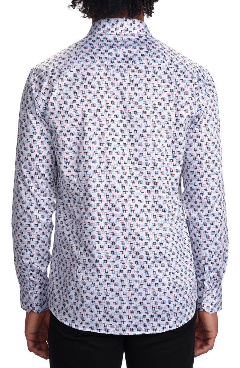 STUDIO GARNET LOS ANGELES Geometric Print Stretch Cotton Button-Up Shirt, Alternate, color, White