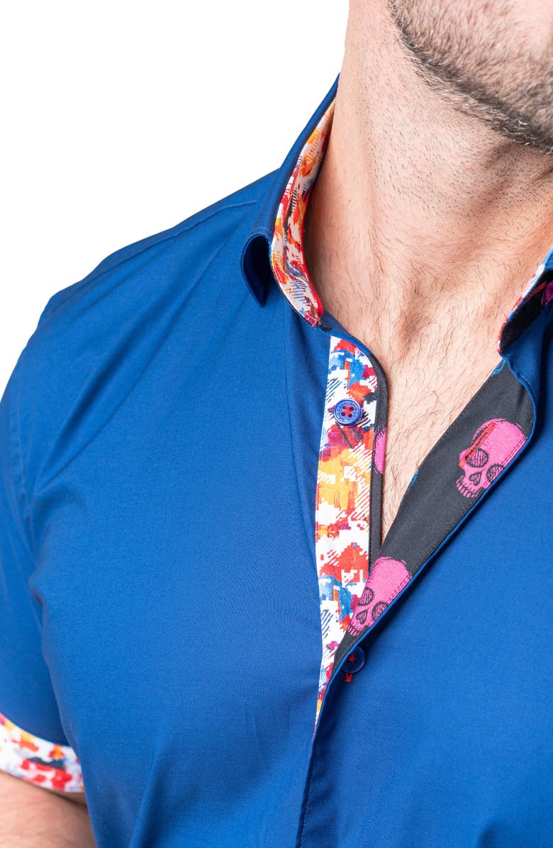 Maceoo Galileo Shiny Blue Short Sleeve Contemporary Fit Button-Up Shirt, Alternate, color, 