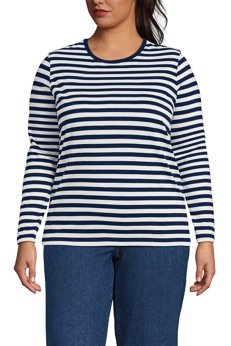 Supima Cotton Long Sleeve Crewneck T-Shirt, Main, color, Deep Sea Navy Even Stripe
