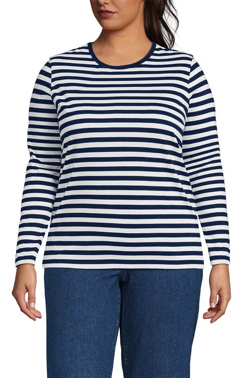Plus Size Relaxed Supima Cotton Long Sleeve Crew Neck T-Shirt