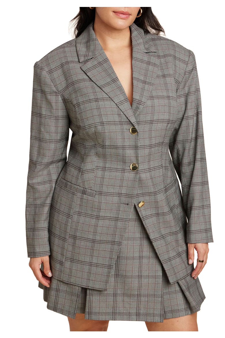 Nipped Waist Blazer With Back Adjuster, Main, color, GREY PLAID