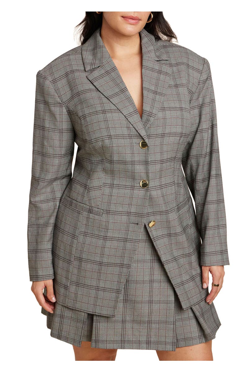 ELOQUII Nipped Waist Blazer With Back Adjuster, Main, color, Grey Plaid