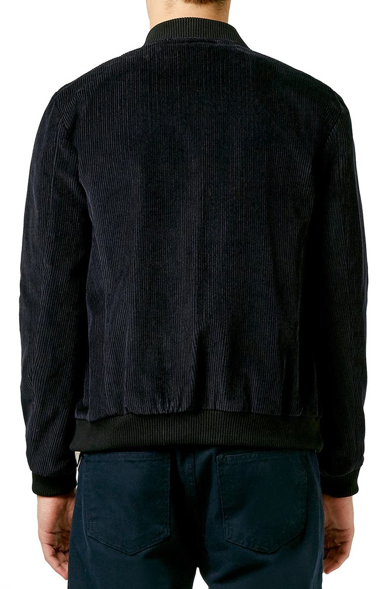 Topman Tailored Black Corduroy Bomber Jacket, Alternate, color, 