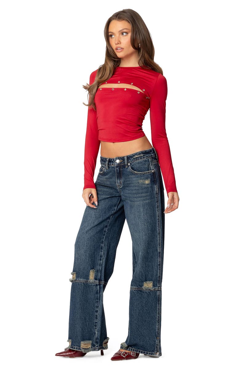 EDIKTED Revi Cutout Grommet Crop Top, Alternate, color, Red