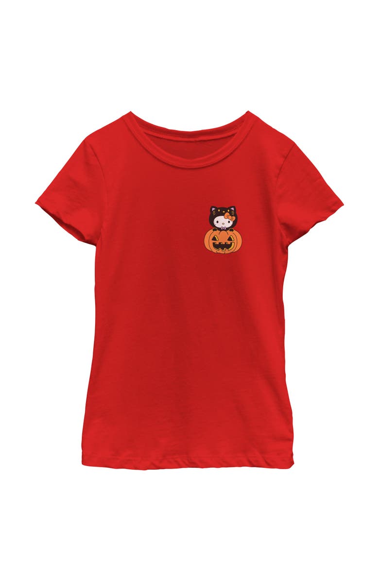 Hello Kitty Girl's Hello Kitty Halloween Pumpkin and Kitty Pocket  Graphic T-Shirt, Main, color, Red