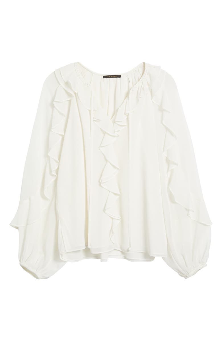 KOBI HALPERIN Ruffle Split Neck Chiffon Top, Alternate, color, Ivory