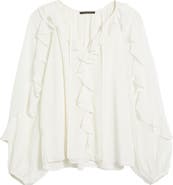 KOBI HALPERIN Ruffle Split Neck Chiffon Top
