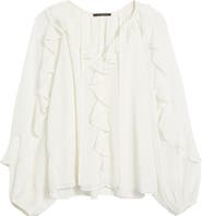 KOBI HALPERIN Ruffle Split Neck Chiffon Top