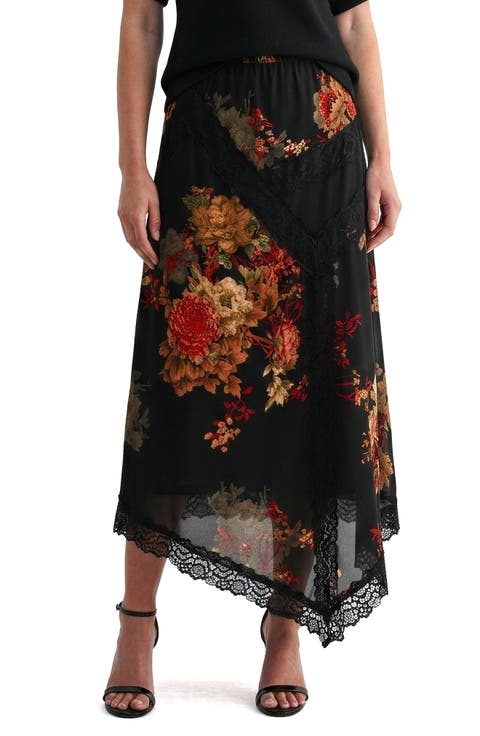 Lace Trim Asymmetrical Midi Skirt