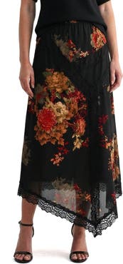 Mila Mae Lace Trim Asymmetrical Midi Skirt