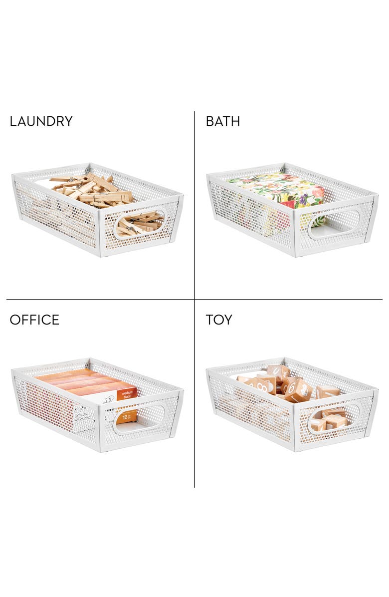 mDesign Perforated Metal Storage Bin with Handles - Set of 4 - Matte White, Alternate, color, White