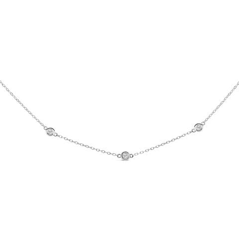 14K White Gold 1/2 Cttw Bezel Set Diamond Station Necklace