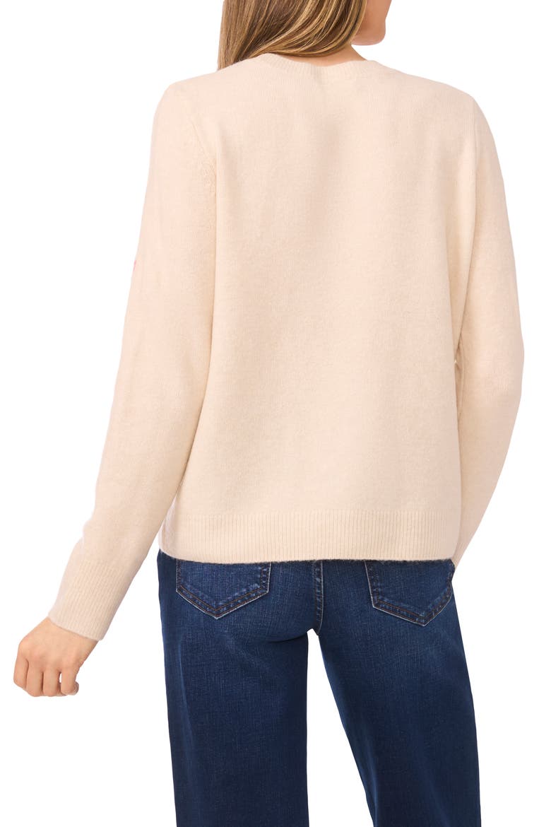 Flower Embroidery Crewneck Sweater, Alternate, color, BIRCH