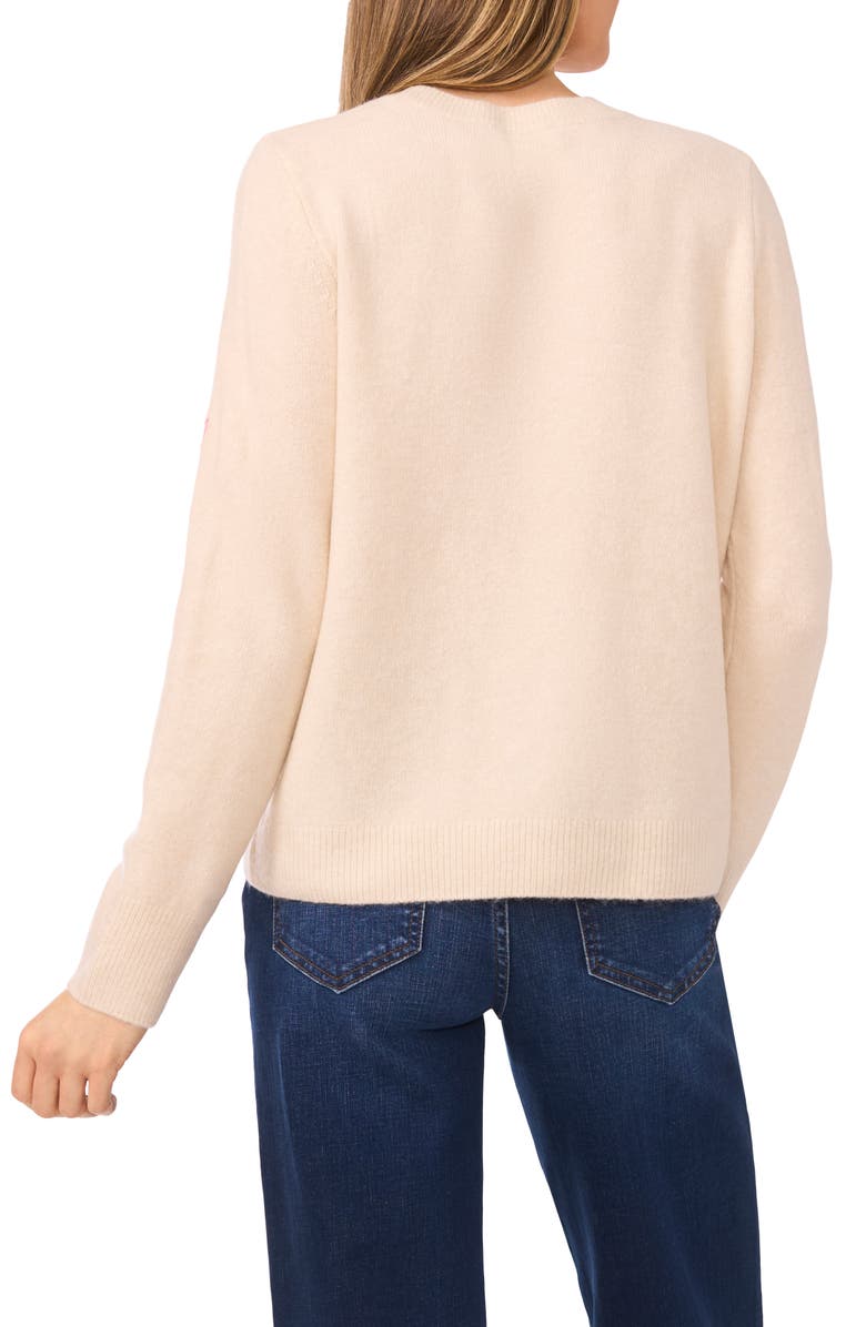 CeCe Flower Embroidery Crewneck Sweater, Alternate, color, Birch