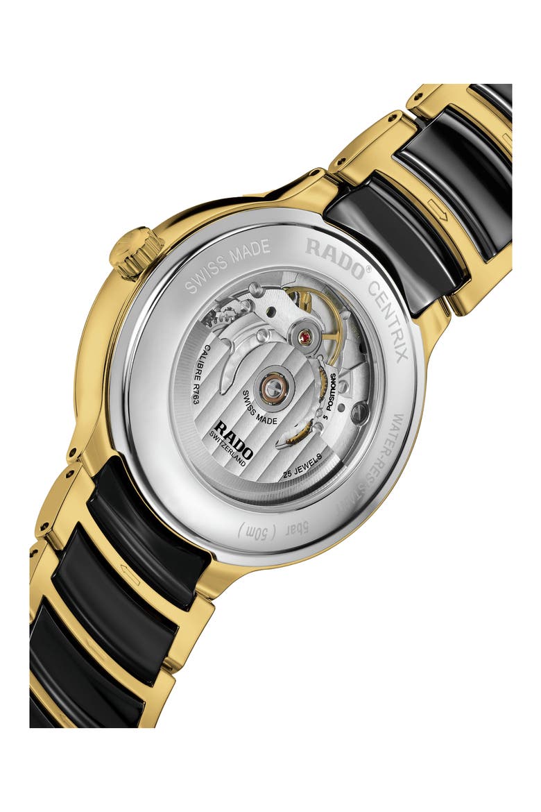 True Square Automatic Open Heart Ceramic Bracelet Watch, 38mm, Alternate, color, BLACK