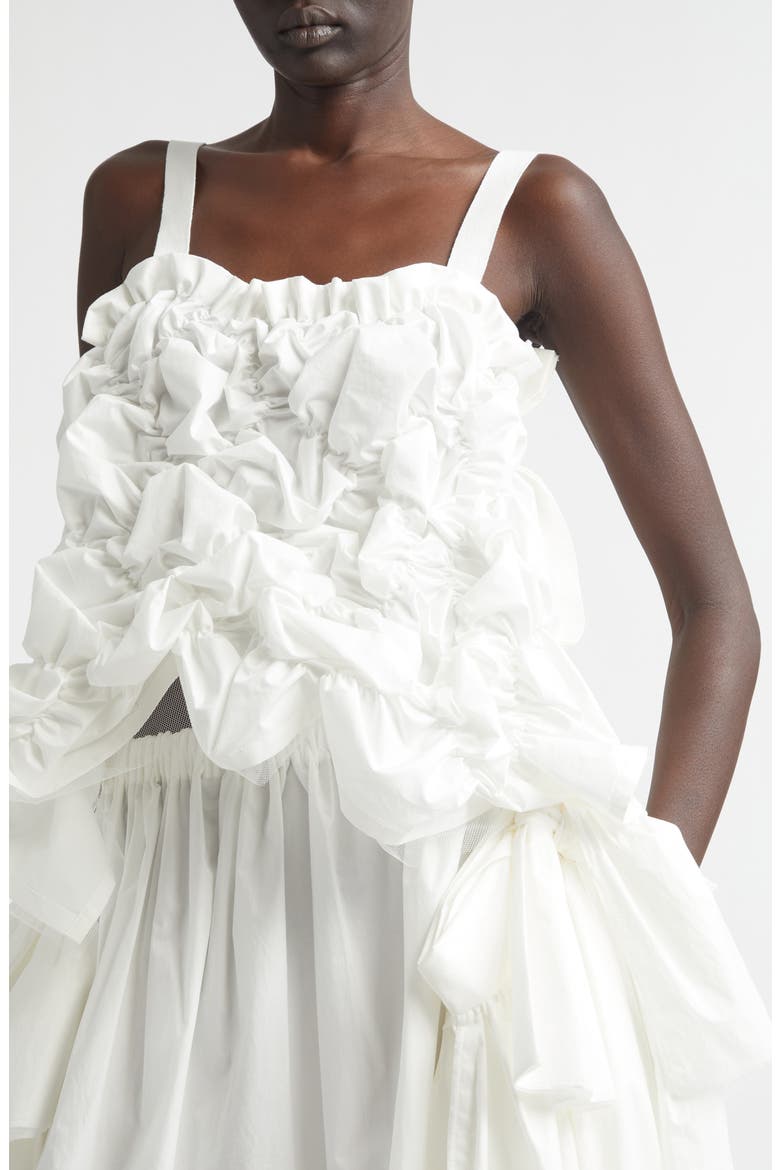 Gathered Tumbled Cotton & Tulle Corset Top, Alternate, color, WHITE