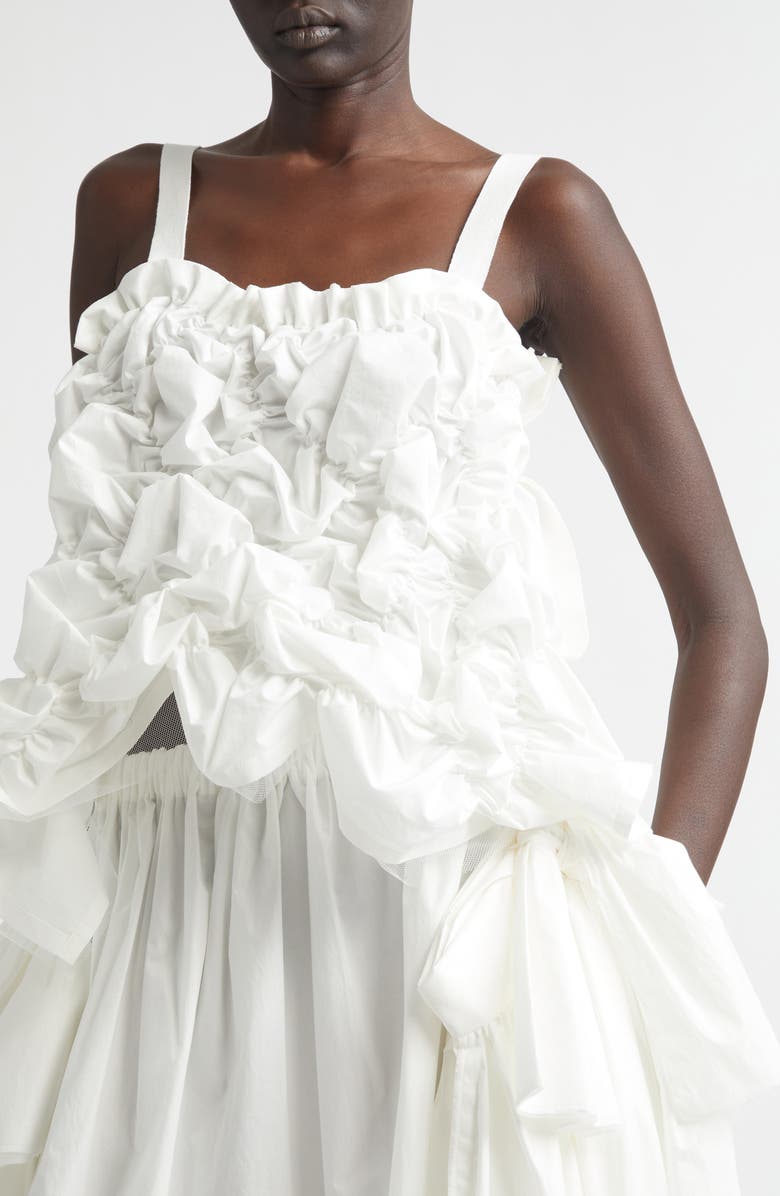 Tao Comme des Garçons Gathered Tumbled Cotton & Tulle Corset Top, Alternate, color, White