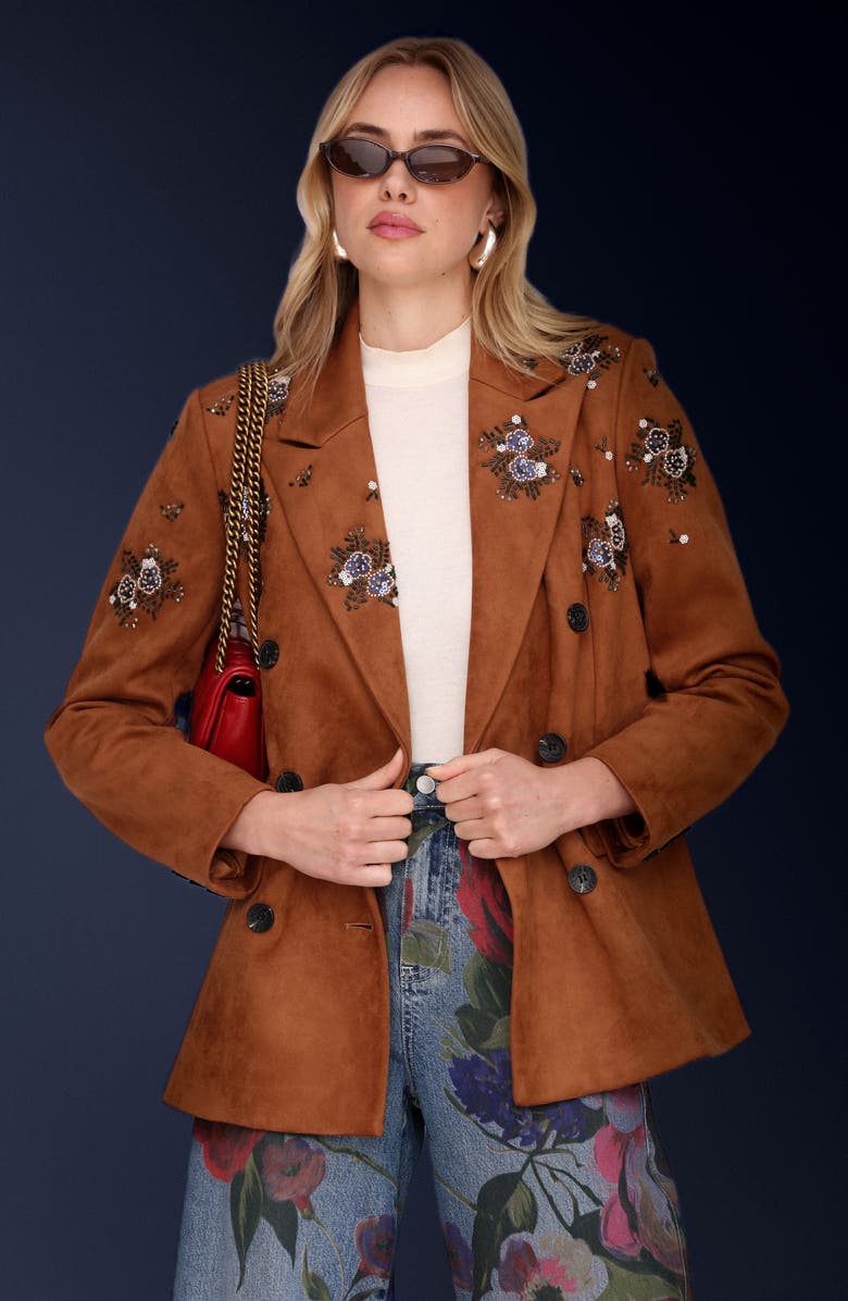 Avec Les Filles Beaded Double Breasted Jacket, Alternate, color, Brown