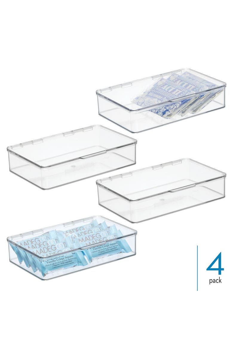 Stackable Hinged-Lid Pantry Storage Box - Set of 4 - Clear, Alternate, color, Clear