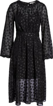 Avec Les Filles Tea Length Metallic Mesh Dress