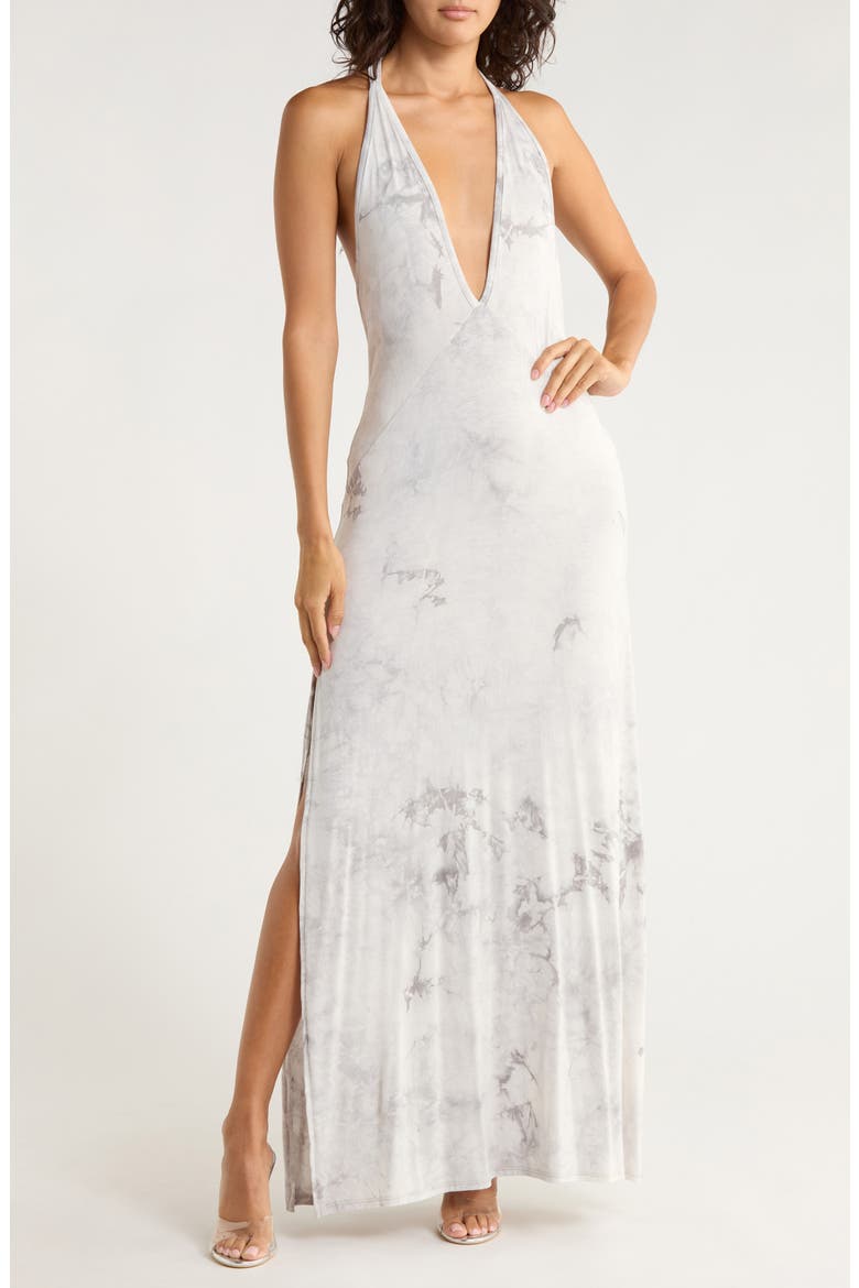 Plunging V-Neck Maxi Dress, Main, color, HEATHER GREY