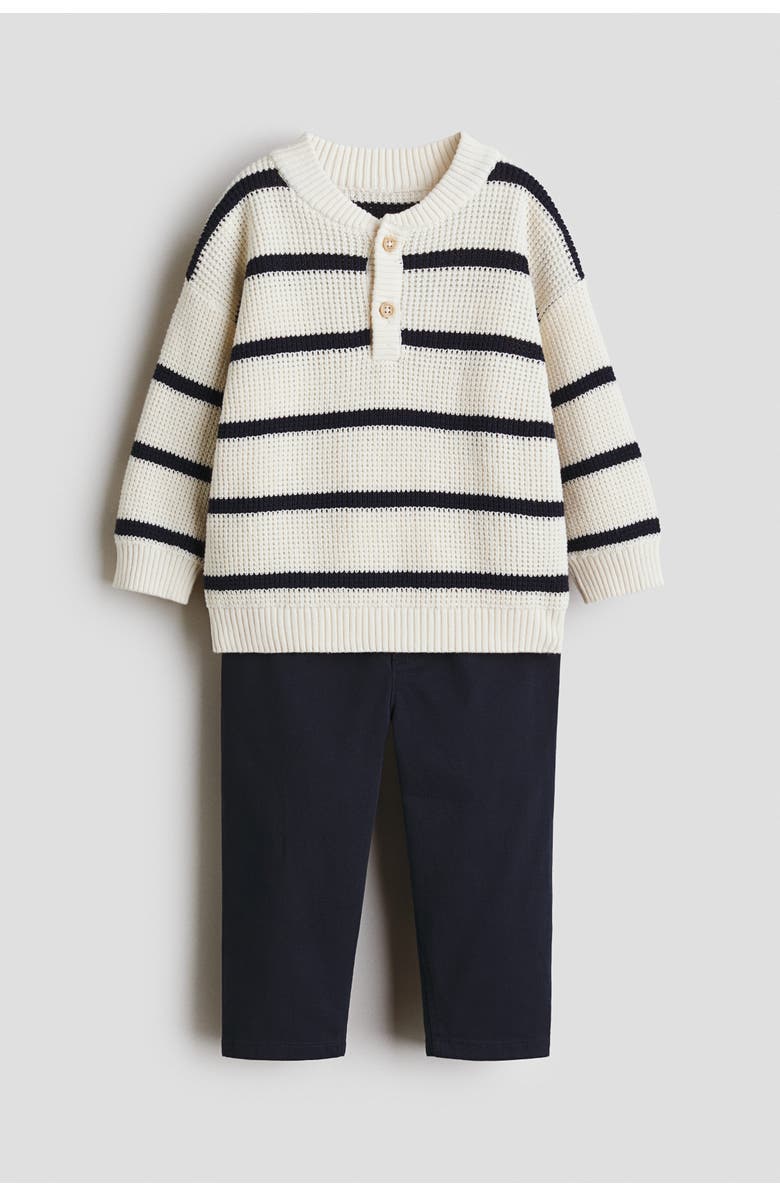 H&M 2-piece Jumper And Chinos Set, Main, color, Cream/Navy Blue