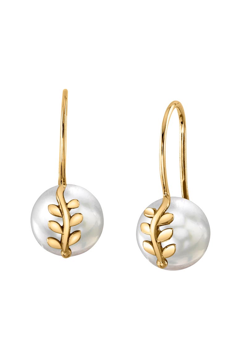 White South Sea Pearl Jayne Leaf Earrings, Main, color, Yellow Gold