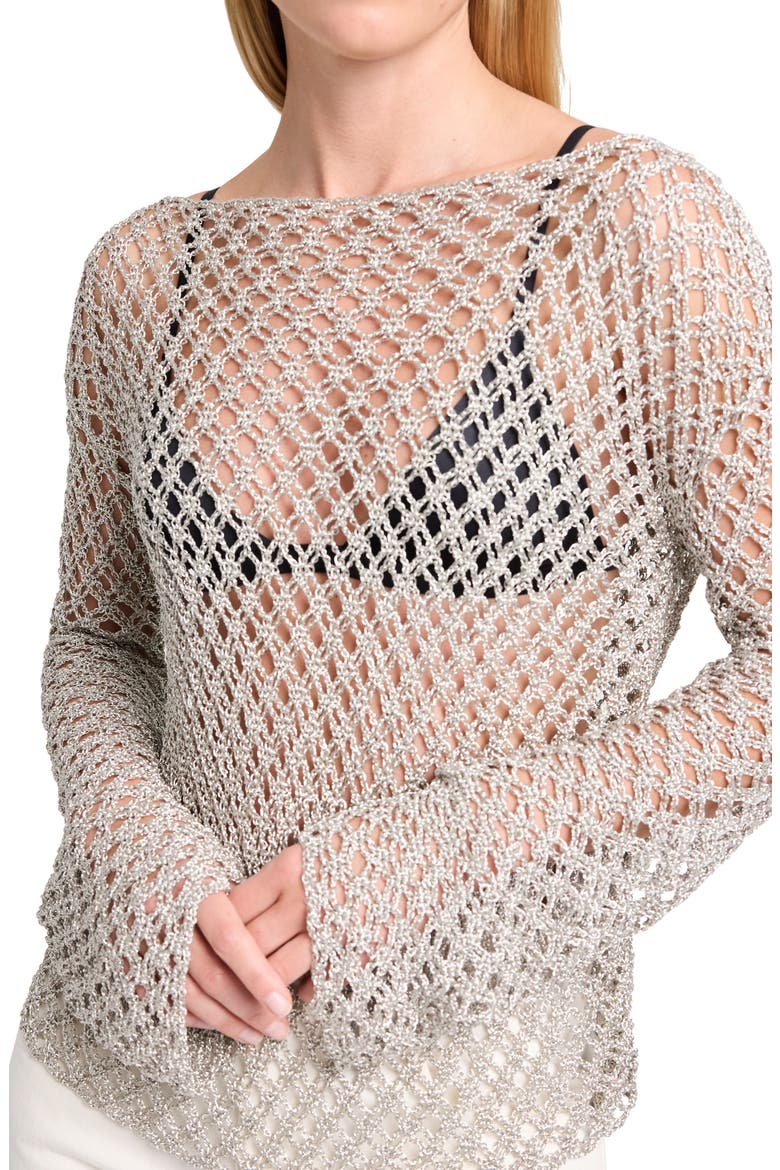 Open Knit Crochet Boat Neck Top, Alternate, color, PALE CHAMPAGNE