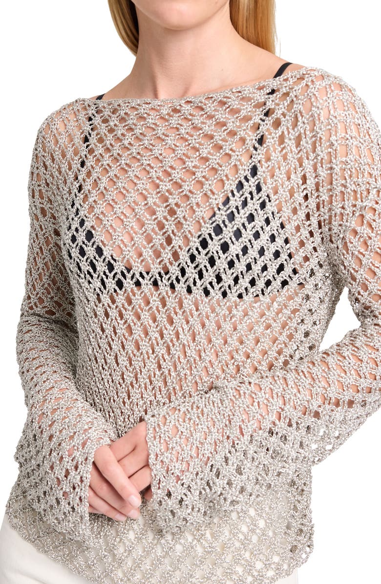TWP Open Knit Crochet Boat Neck Top, Alternate, color, Pale Champagne