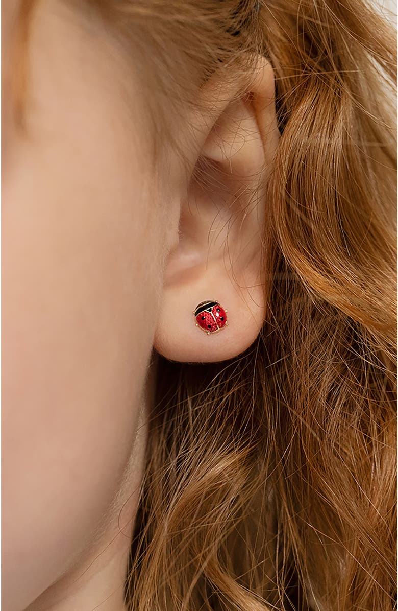In Season Jewelry 14k Garden Ladybug Earrings, Alternate, color, Red