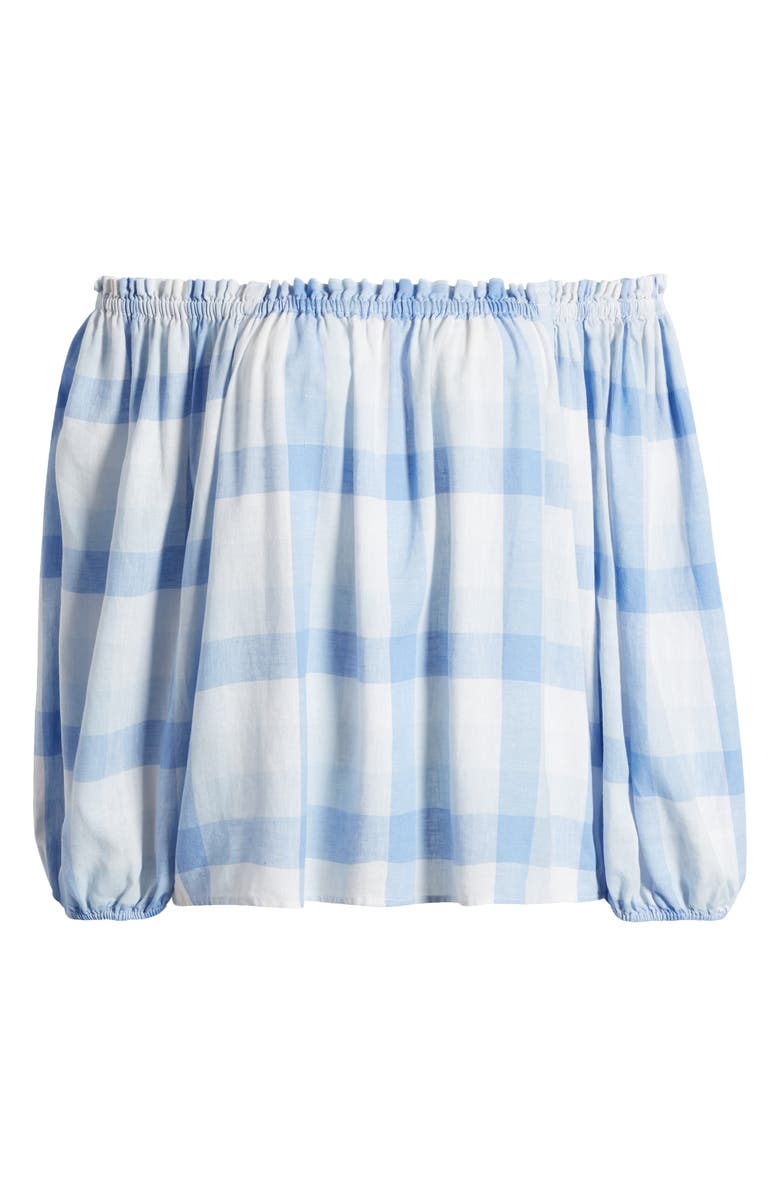 Caslon<sup>®</sup> Check Off the Shoulder Linen Blend Top, Alternate, color, Blue- White Multi Check