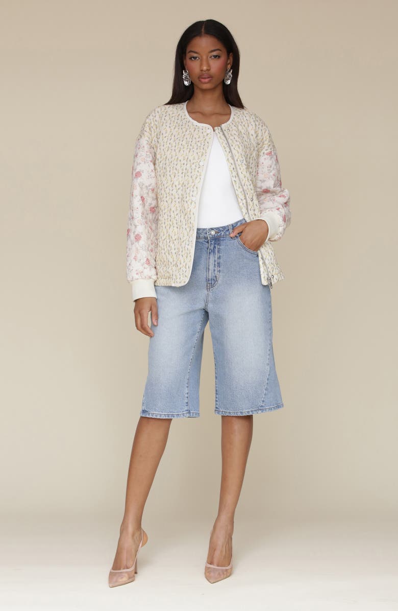 Avec Les Filles Floral Quilted Jacket, Alternate, color, White Pink Yellow