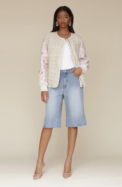 Avec Les Filles Floral Quilted Jacket In White Pink Yellow