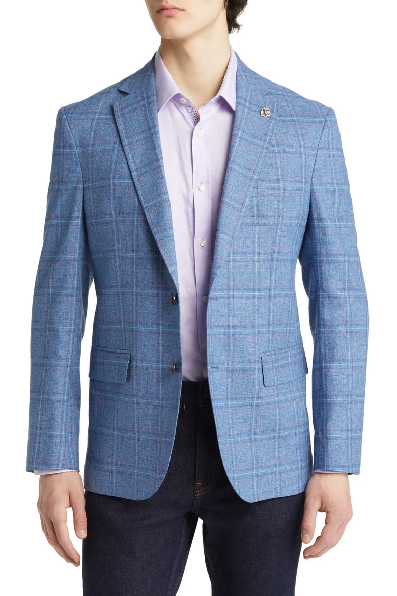 Karl Slim Fit Soft Construction Plaid Wool Blend Sport Coat, Main, color, LIGHT BLUE